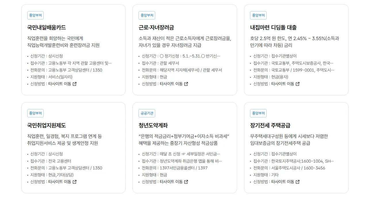 맞춤형 혜택 조회 결과 리스트